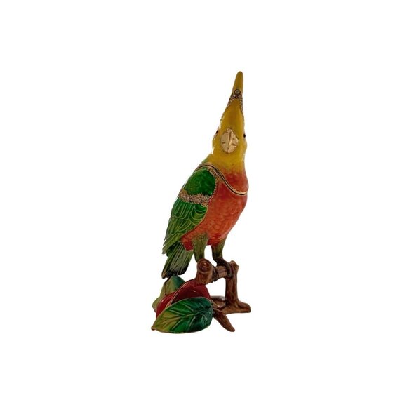 Bird Shape Trinket Box Colorful Tropical Parrot Figurine Jeweled Rhinestone Gift